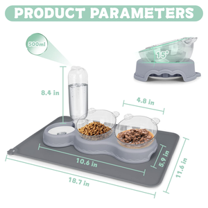 ชามพลาสติกพกพาสำหรับแมวและสุนัขแบบสองชามพร้อมขวดน้ำ ขายส่ง - Product Image 4