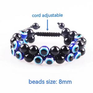 Bracciale Intrecciato Bohemien all'Ingrosso con Ematite, Occhio di <span class=keywords><strong>Tigre</strong></span> e Occhio del Diavolo Blu, Perline di Cristallo a Forma di Occhio per Creazione Gioielli, Sfera Trendy - Product Image 3