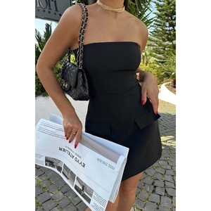 Vestido Mini Negro Belinda sin Tirantes, Ajustado al Cuerpo, con Decoración de Cuentas y Estampado de Cristales, Cintura Imperio, para Fiestas - Product Image 4