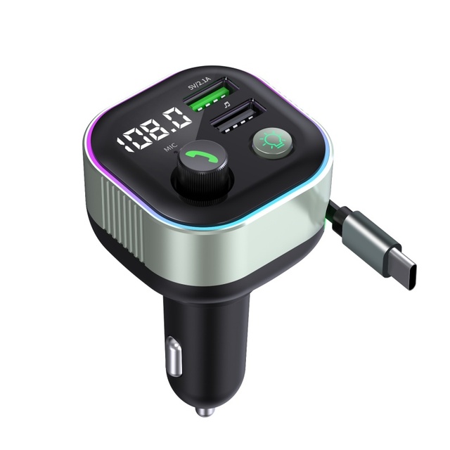 60W 4-in-1 Retractable Electric Car Charger LED Display Night Light USB-C Adapter PD QC3.0 Fast Charging for iPhone 16 80mm
