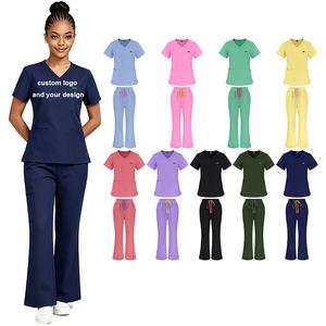 Conjuntos de Uniformes Médicos Elásticos de Poliéster y Spandex, Conjuntos de Uniformes Médicos de Algodón - Product Image 1
