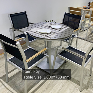 Ensemble de salle à manger d'extérieur en aluminium brossé couleur teck, table et chaises de restaurant - Product Image 3