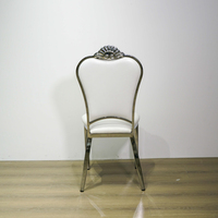 Chaise de banquet d'hôtel portable de luxe moderne en acier inoxydable argenté, dossier solide, durable, avec revêtement blanc pour mariage, événement, salon