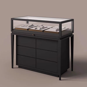 Lemari Pajang toko ritel kabinet Etalase konter kaca MDF LED antik dapat disesuaikan untuk perhiasan emas giok di pusat perbelanjaan - Product Image 2