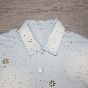 Polos personnalisés en denim délavé vintage pour hommes, <span class=keywords><strong>T</strong></span>-<span class=keywords><strong>shirt</strong></span> à manches courtes avec strass et diamants - Product Image 3