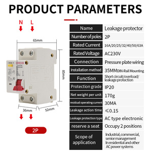 Chmshdg 30mA 2P25A RCBO สวิตช์ป้องกันการรั่วไหลขนาดเล็ก RCBO 2 P เบรกเกอร์สอง <span class=keywords><strong>DZ47LE</strong></span> สวิตช์เบรกเกอร์ทั้งหมด - Product Image 4