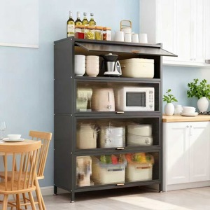Kitchen Storage <b>Rack</b> Multi Layer Metal Cabinet With Doors Dustproof For <b>Microwave</b> Oven Household Use Modern Design - Product Image 2
