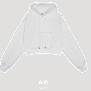 Áo Crop Top Màu Trơn Có Mũ Lông Cừu Dày 345gsm Nặng Châu Âu Và Mỹ Áo Hoodie Ngắn Hot Girls - Product Image 5