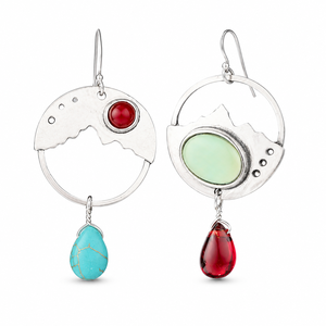 Orecchini pendenti vintage rosso blu verde da donna, gioielli alla moda con contrasto di colore - Product Image 1