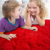 Tapis en microfibre ultra doux de style américain, écologique, rouge uni, pelucheux, à poils longs, antidérapant, lavable en machine
