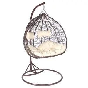 Oeytree PE Rattan Metal Stand Patio Hanging Swing Egg Chair Double Seated Garden Outdoor