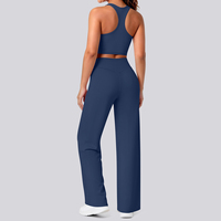 Ensemble deux pièces pour femme : débardeur court dos nageur et pantalon large taille haute, 80 % nylon 20 % élasthanne, doux, pour yoga et fitness
