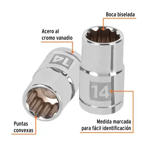 Juego de Llaves de Tubo de 14 mm, 12 Puntas, Accionamiento de 1/2'', Marca TRUPER - Product Image 2