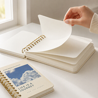 Carnet personnalisé avec couverture photo, finition crème mate, reliure spirale dorée, pages en carton épais, impression personnalisée de carnets à spirale.