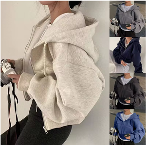 2025 <span class=keywords><strong>sweat</strong></span> à <span class=keywords><strong>capuche</strong></span> zippé doublé d'insfleece <span class=keywords><strong>chaud</strong></span> recadrée Slims lisse Silhouette polyvalent hiver sweats à <span class=keywords><strong>capuche</strong></span> décontractés pour les femmes - Product Image 4
