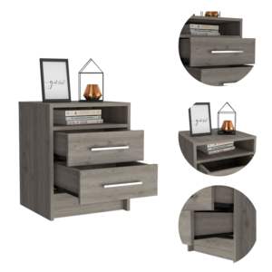DB Rowley Modern 2 cajones 1 estante Rectángulo Mesita de noche Gris claro Carga inalámbrica Plegable para dormitorio Apartamento Uso en hospitales - Product Image 3