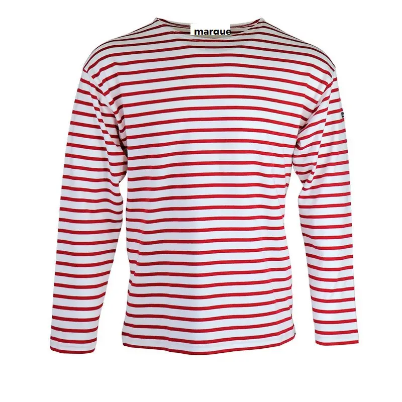 100 % Baumwolle Langarm rot und weiß gestreiftes T-Shirt traditionelles Breton-Stripe-Muster Vollarm-T-Shirt