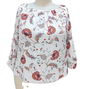 Plus size 100% viscose woven printed long sleeved Shirt for ladies