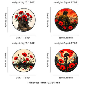 Pin de solapa de amapola de recuerdo personalizado XR, broche para veteranos, insignia con estampado dorado, venta al por mayor de broches a granel - Product Image 2
