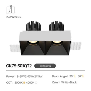 XRZLux çift kafaları kare gömme LED spot 16W 20W 30W ayarlanabilir Trimless Led COB downlight ev otel tavan ışıkları