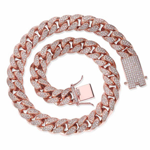 Amazon hiphop glacé cz 18k plaqué or chaîne de lien cubain nouveau or rose 14mm cz Cubain chaîne de conception pour les hommes - Product Image 2