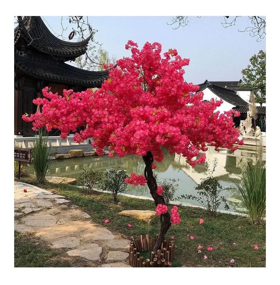 ديكورات حفلات زفاف للمطاعم والفنادق شجرة ساكورا كبيرة مظلة على شكل أزهار الكرز الصناعية شجرة زهور للداخل والخارج