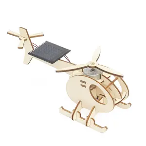 طائرة هليكوبتر شمسية تعليمية خشبية لمشاريع مدرسة العلوم DIY تجميع لعبة نظام الطاقة الشمسية