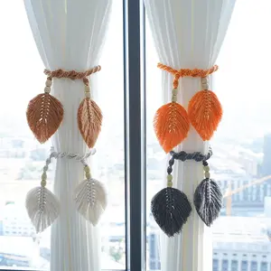 Macrame Curtain Tie Backs Window Accessories Nordic Leaves Curtain Holdback Tie Backs Wooden Beads Room Curtain For Living Room