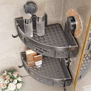 Triangular Wall Mounted <b>Shelf</b> Suction Corner Bathroom Storage Rack For Shower Gel No Drilling Required Durable Metal Design - Product Image 1