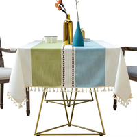 Nouvelle Nappe Carrée Moderne WANHE Home en Coton et Lin, Anti-Poussière, Imperméable et Anti-Taches, avec Pompons Décoratifs, pour l'Europe du Nord