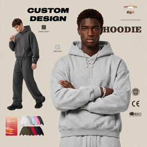 Wholesale Custom Logo Private Label 340G Polyester Blend Fleece Lined Cotton Lined Pullover <strong>Hoodie</strong> <strong>Men</strong> Ten Colors - Product Image 1