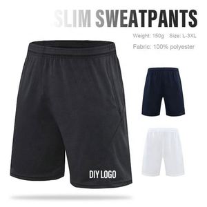 Shorts de sport décontractés pour hommes, séchage rapide, respirants, anti-plis, taille élastique, couleur unie, 100 % polyester, avec logo personnalisé - Product Image 4