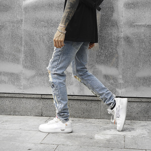 Pantalones Jeans pantaloni Designer riflettente Patched Hip Hop Streetwear Jeans strappati uomo <span class=keywords><strong>Jens</strong></span> Pant uomo corea per uomo Slim - Product Image 3
