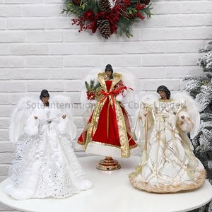 2025 più recente ornamento di <span class=keywords><strong>angelo</strong></span> di Natale da 40CM Topper albero di Natale fatto a mano in pizzo con bordo in resina <span class=keywords><strong>angelo</strong></span> con ali di piume bianche - Product Image 4