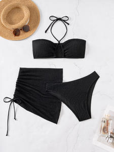 2025 verano moda personalizada Mujer dos piezas Sexy ropa de playa Color sólido Bikinis conjunto de talla grande traje de baño - Product Image 6