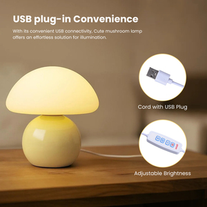 Nhỏ màu trắng nấm bảng đèn với cơ sở gốm nhựa lampshade Dimmable LED ánh sáng ban đêm cho phòng khách trang trí nội thất - Product Image 6