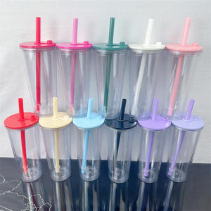 Vaso de Plástico de Doble Capa con Tapa y Pajita, Estilo Americano, Ecológico, para Té de Burbujas, 24oz, Boca Ancha, Modelo Lady 2024 - Product Image 2