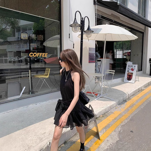 French Style Halter Neck Sleeveless Blue Dress A Line Skirt With Bow Tie Casual Daily Wear Solid Color Polyester - Product Image 3