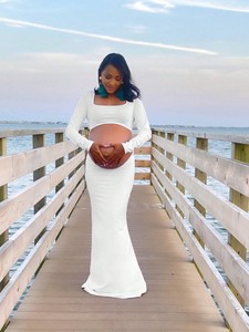 Maternity Autumn Photo <strong>Shooting</strong> Dress Square Collar Stretchy Fishtail Silhouette Hollow Back Belly Exposing Long Sleeve <strong>Clothes</strong> - Product Image 6