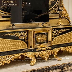 Mobile <span class=keywords><strong>TV</strong></span> in Legno Massello Intagliato Stile Europeo, Mobile da Terra per Grandi Appartamenti, <span class=keywords><strong>Serie</strong></span> Tradizionale Turca Dorata - Product Image 3