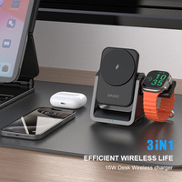 Pengisi Daya Nirkabel Magnetik Universal 3-in-1 untuk Ponsel, Jam Tangan Pintar, Earbud, Stasiun Pengisian Daya Multi-Perangkat untuk Meja