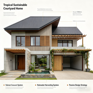 Diseño Arquitectónico y Servicio <span class=keywords><strong>de</strong></span> Paisajismo Personalizados para Casas <span class=keywords><strong>de</strong></span> Varios Pisos con Estilo Fusion del Sudeste Asiático, Villa Moderna con Garaje Adjunto - Product Image 1