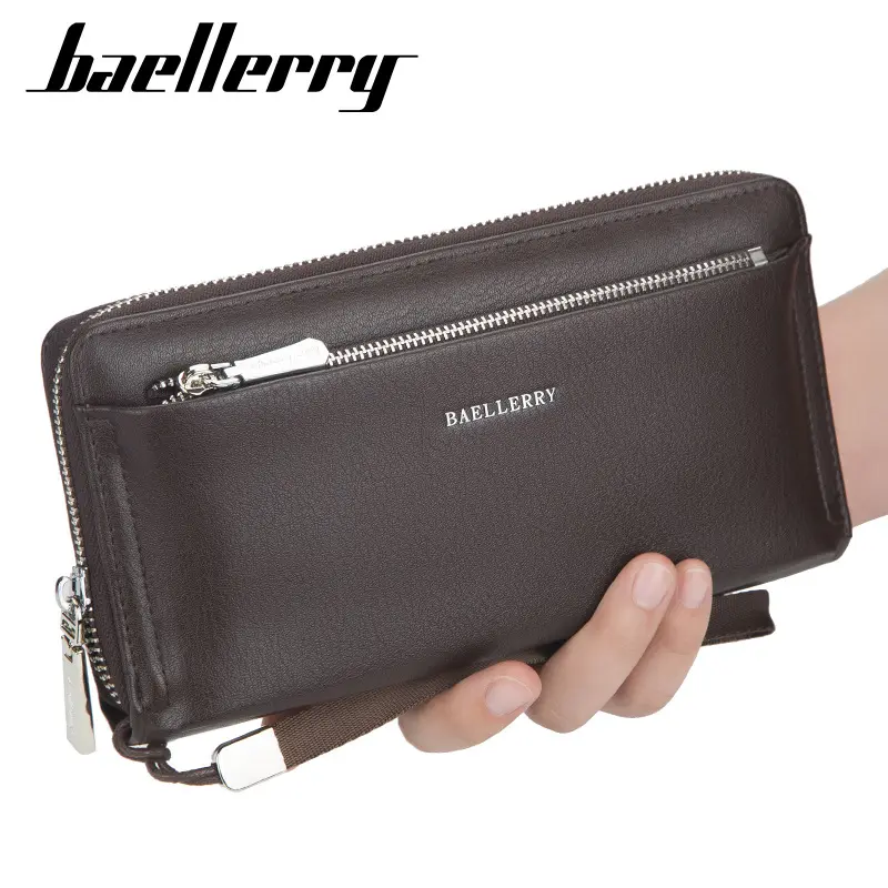 Wholesale new style long business men clutch CellPhone bag cards tri-fold business man wallet with handstrap