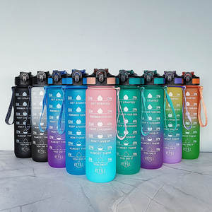 Pichet d'eau Tritan 1L sans BPA étanche avec marqueur de temps grande bouteille en plastique motivante pour Fitness Sports de plein air voyage - Product Image 1