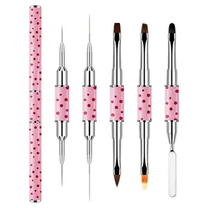Nail Tools and Accessories Suppliers Metal Handle Custom Logo Double Sided Brush Nail Set 5 Pcs 25mm 11mm Nail Art Brushes Liner