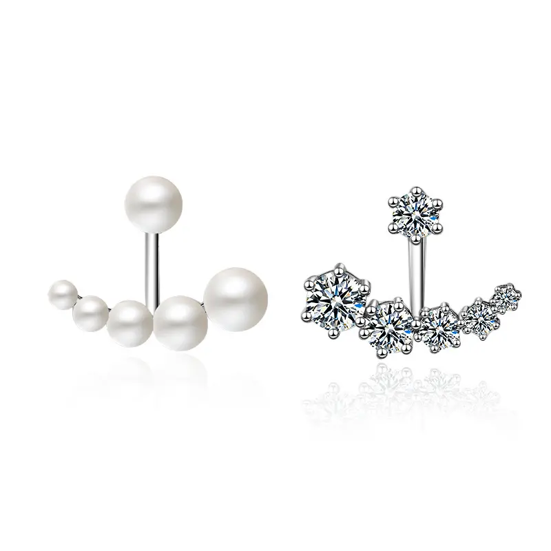 Exquisite and Elegant Zircon Pearl Back Hanging Stud Earrings Women's Girl Charm Fashion Ear Bone Piercing Jewelry Gift