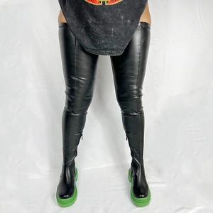 Stretch Platform Side Zipper Shoes Round Toe Over Knee High Women Flat Long <b>Boots</b> PU Upper Thigh High Booties for Ladies - Product Image 3