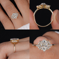 Bague de fiançailles en or jaune massif 10K/14K/18K avec diamant de laboratoire CVD/HPHT certifié IGI, taille marquise 2 carats, serti en grappe florale avec halo