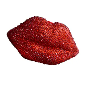 משתה מסיבת תיק, יוקרה ריינסטון מצמד ארנקי שרשרת שפתיים בצורת ערב שקיות עבור נשים (אדום)