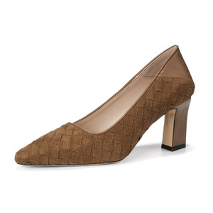 Zapatos de tacón alto con punta cuadrada y tejido Fly Woven para mujer, tacón grueso, sin cordones, suela de goma, tendencia de moda de otoño 7188-7 - Product Image 4